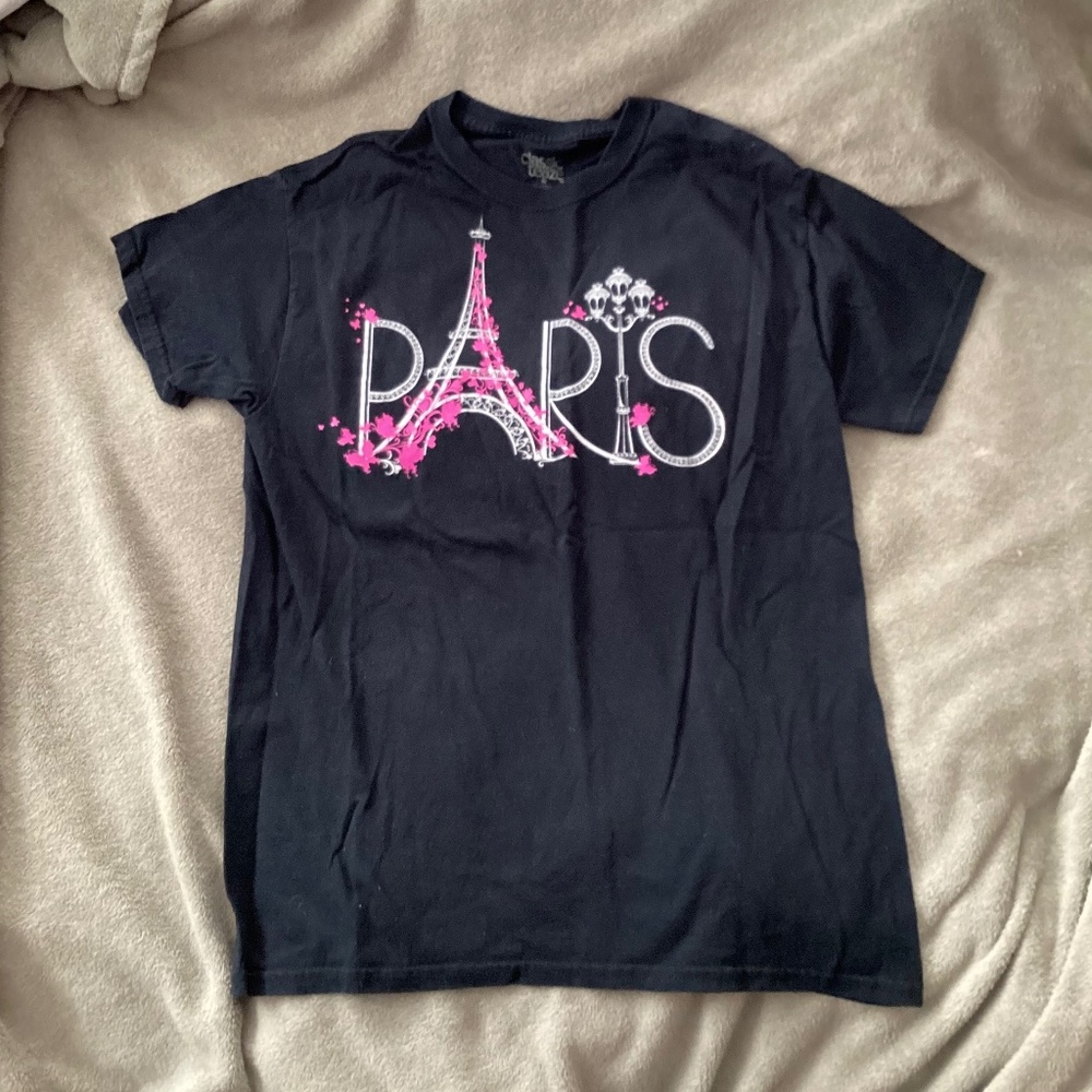 Paris Eiffel Tower Shirt Women Size M  Black Pink White Cotton